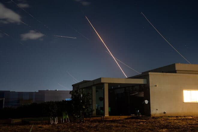 The Israel Defense Forces down ballistic missiles fired from Iran at Israel, Oct. 1, 2024. Photo by Ayal Margolin/Flash90.