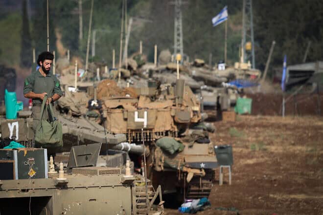 Israeli soldiers at a staging area near the Israeli border with Lebanon, Oct. 1, 2024. Photo by David Cohen/Flash90.