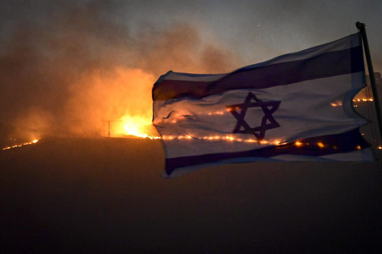 Wildfires following a missile attack by Hezbollah in Lebanon near Korazim in northern Israel, on Oct. 9, 2024. Photo by Michael Giladi/Flash90.