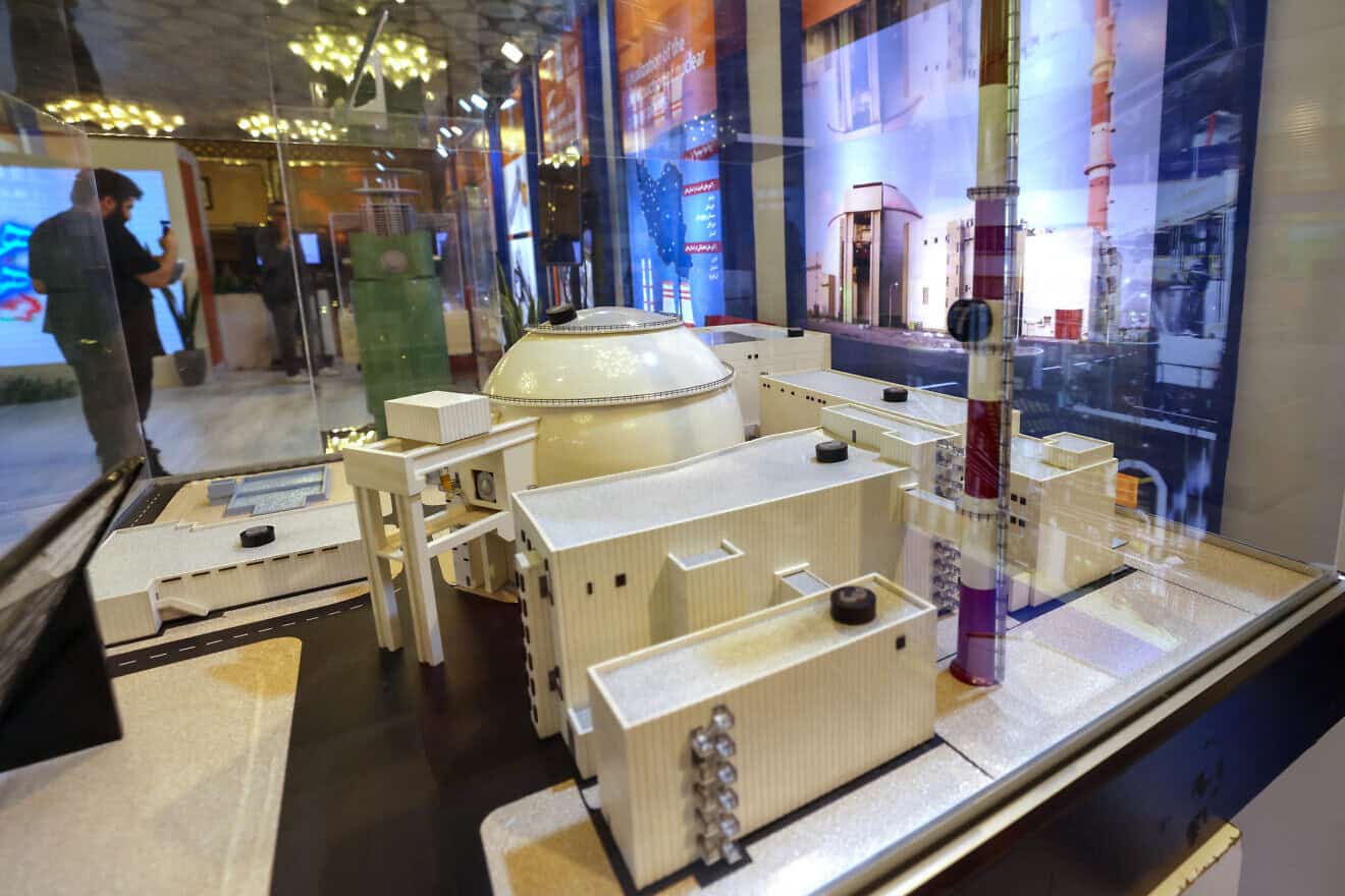 This picture shows a replica of Iran's Bushehr Nuclear Power Plant at an exhibition at the International Conference on Nuclear Science and Technology in Isfahan in on May 6, 2024. Photo by Atta Kenare/AFP via Getty Images.