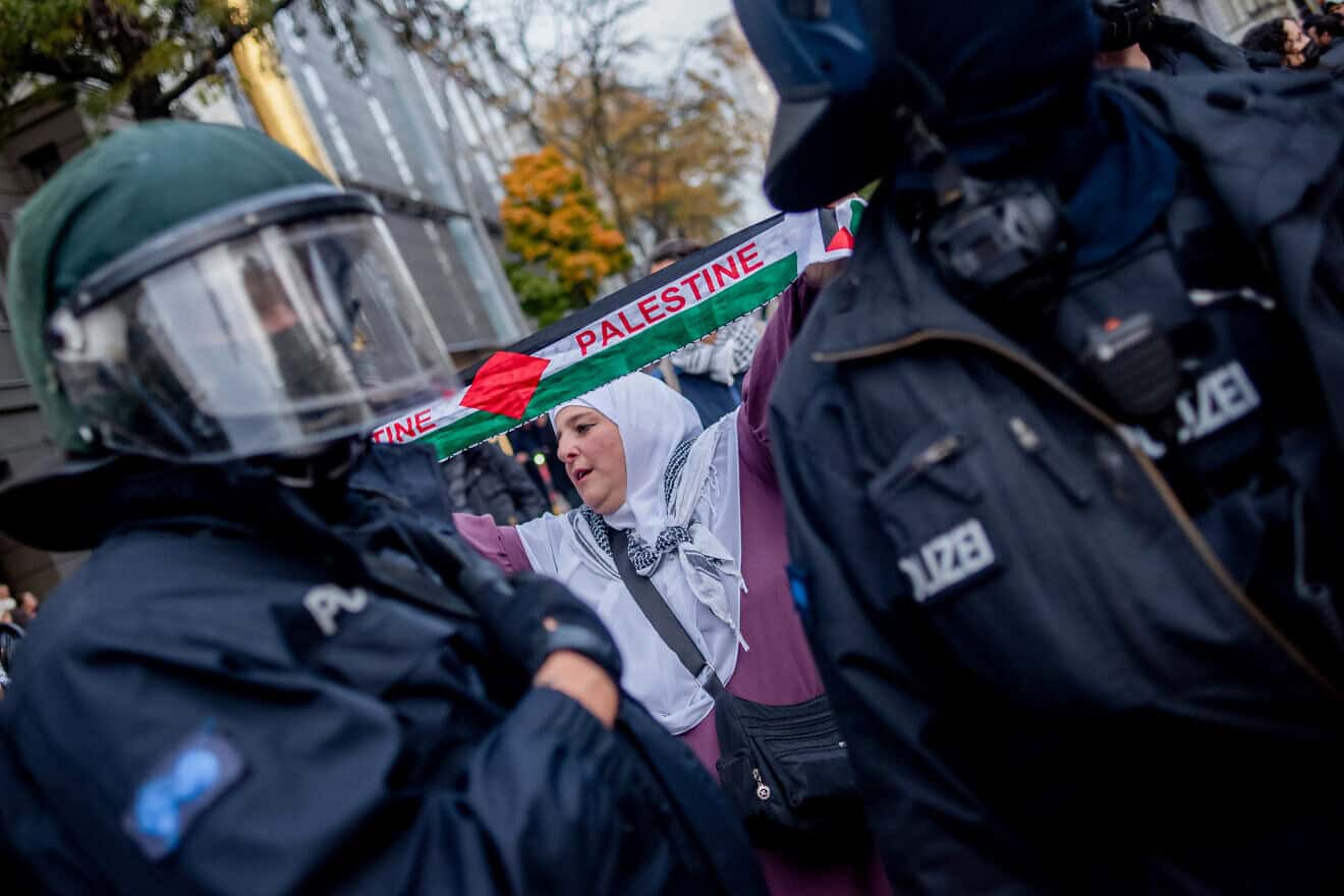 An anti-Israel demonstration on Kantstra'e in Charlottenburg, Berlin, on Oct, 19, 2024. Photo by Babak Bordbar/Middle East Images/AFP via Getty Images.
