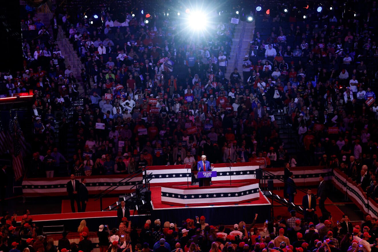 Former President Donald Trump, the 2024 Republican presidential nominee, speaks at a campaign rally at Madison Square Garden in New York City on Oct. 27, 2024. Photo by Anna Moneymaker/Getty Images.