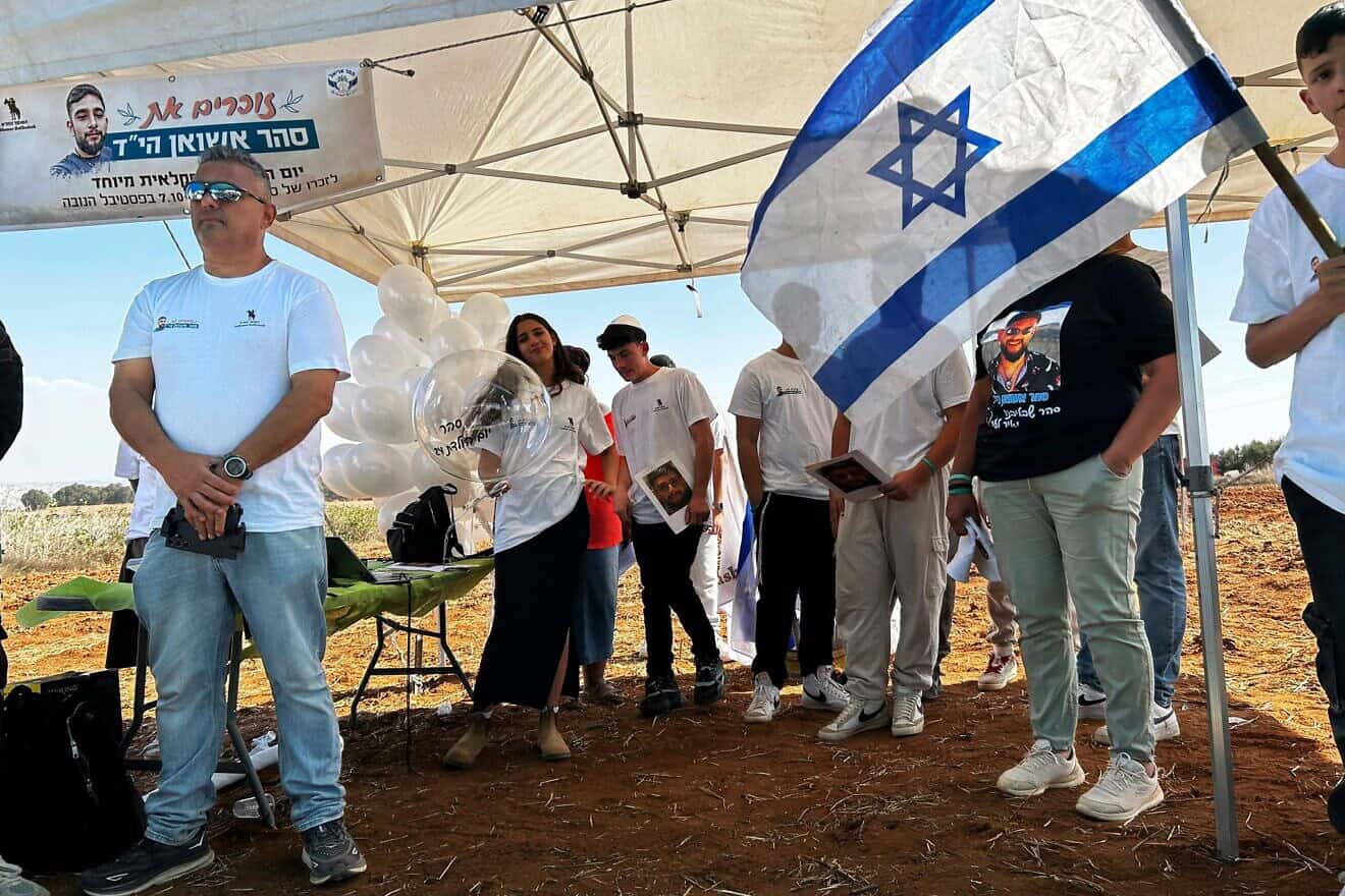 Participants at an agricultural volunteer day in southern Israel in memory of Sahar Ashuan, a young man killed on Oct. 7, 2023, by Hamas terrorists at the Nova music festival, Oct. 28, 2024. Credit: Courtesy of HaShomer HaChadash.