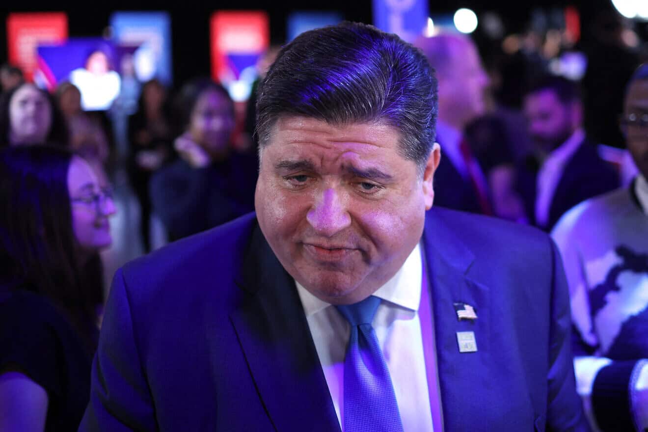 J.B. Pritzker, governor of Illinois, at the vice-presidential debate between the Republican vice presidential candidate., Ohio Sen. J.D. Vance, and Democratic vice-presidential candidate Tim Walz, governor of Minnesota, hosted by CBS News at the “”CBS Broadcast Center in New York City on Oct. 1, 2024. Photo by Charly Triballeau/AFP via Getty Images.