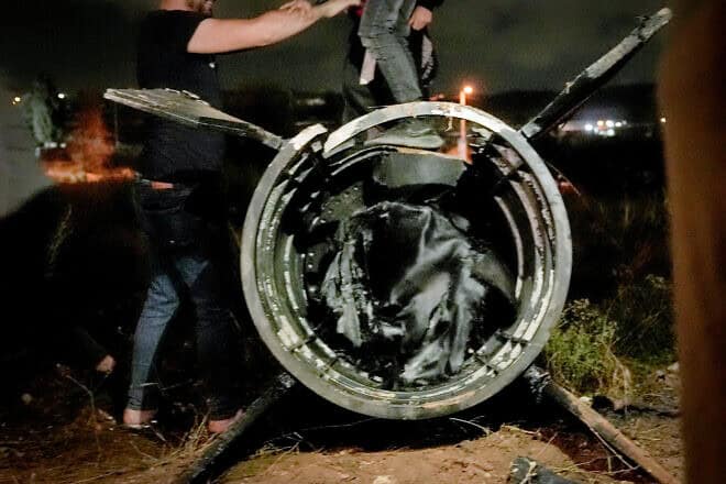 Parts of an Iranian missile that fell near the Beit El settlement in Ramallah in the West Bank on Oct. 1, 2024. Photo by Flash90.