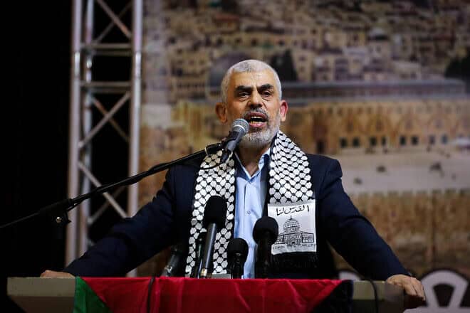 Hamas leader Yahya Sinwar speaks during a conference in Gaza City on Nov. 4, 2019. Photo by Abed Rahim Khatib/Flash90.