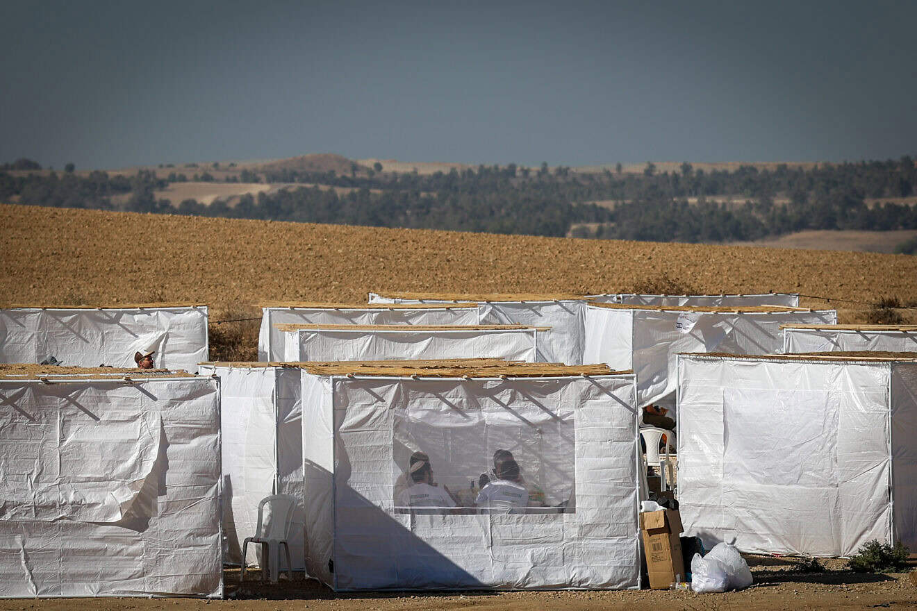 Advocates of re-establishing Jewish civilian presence in the Gaza Strip celebrate Sukkot during an event near the Israeli border with the Gaza Strip, Oct. 21, 2024. Photo by Flash90.