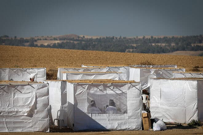 Advocates of re-establishing Jewish civilian presence in the Gaza Strip celebrate Sukkot during an event near the Israeli border with the Gaza Strip, Oct. 21, 2024. Photo by Flash90.
