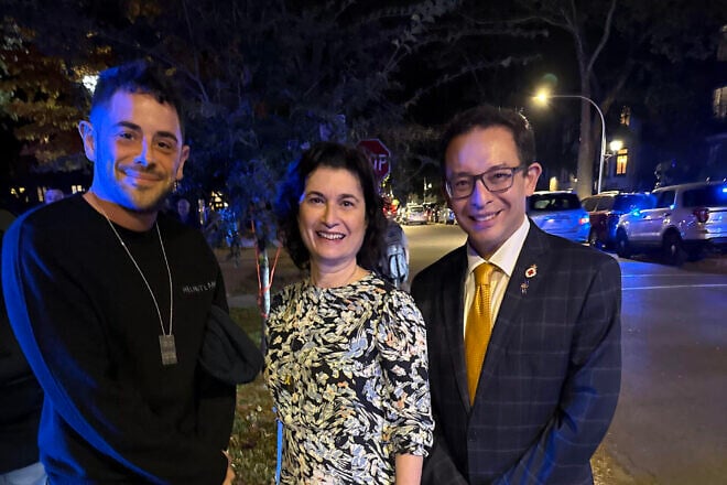(From left) Daniel Schwartz, co-founder of the Chicago Jewish Alliance; Debra Silverstein, alderman of Chicago's 50th Ward; and Raymond Lopez, alderman of Chicago's 15th Ward at a rally in Chicago organized by the CJA on Oct. 30, 2024. Credit: Chicago Jewish Alliance.