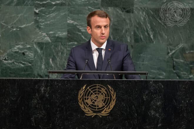 Emmanuel Macron, president of the Republic of France, addresses the Assembly's annual general debate. U.N. Photo by Cia Pak.