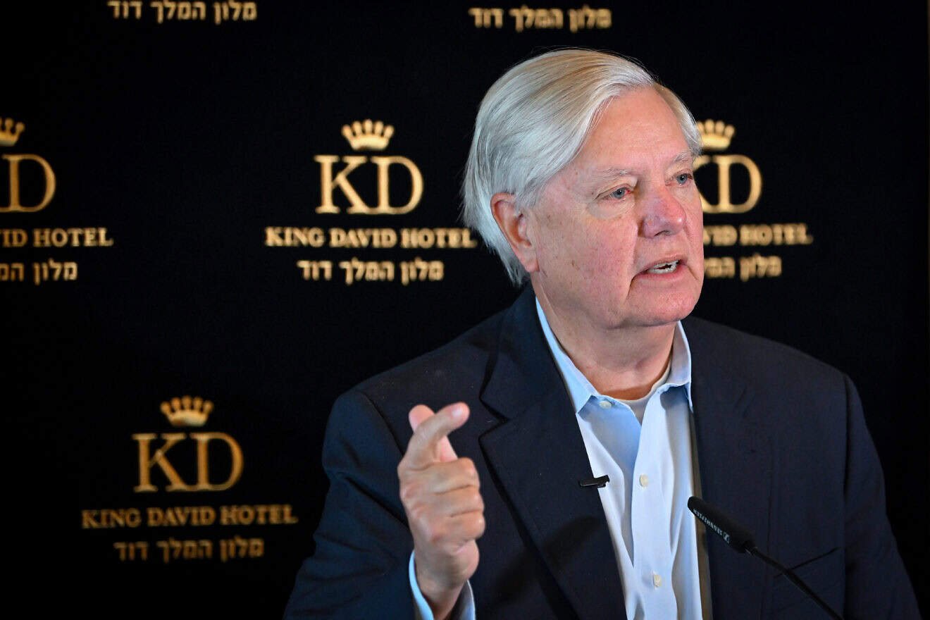 Sen. Lindsey Graham (R-S.C.) speaks during a press conference in Jerusalem on Nov. 27, 2024. Credit: Arie Leib Abrams/Flash90.