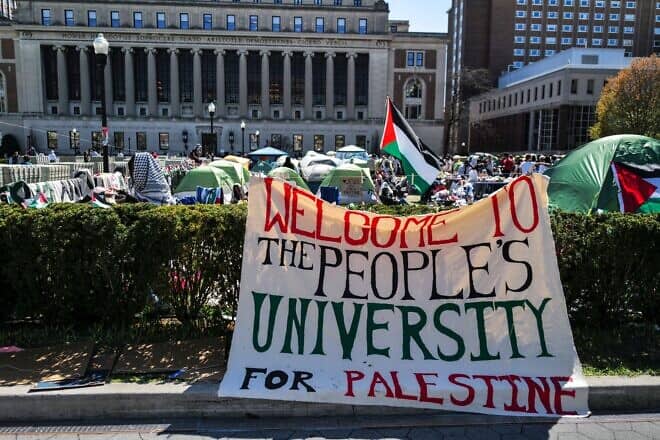 An anti-Israel demonstration at Columbia University in New York City, April 22, 2024. Photo by Charly Triballeau/AFP via Getty Images.