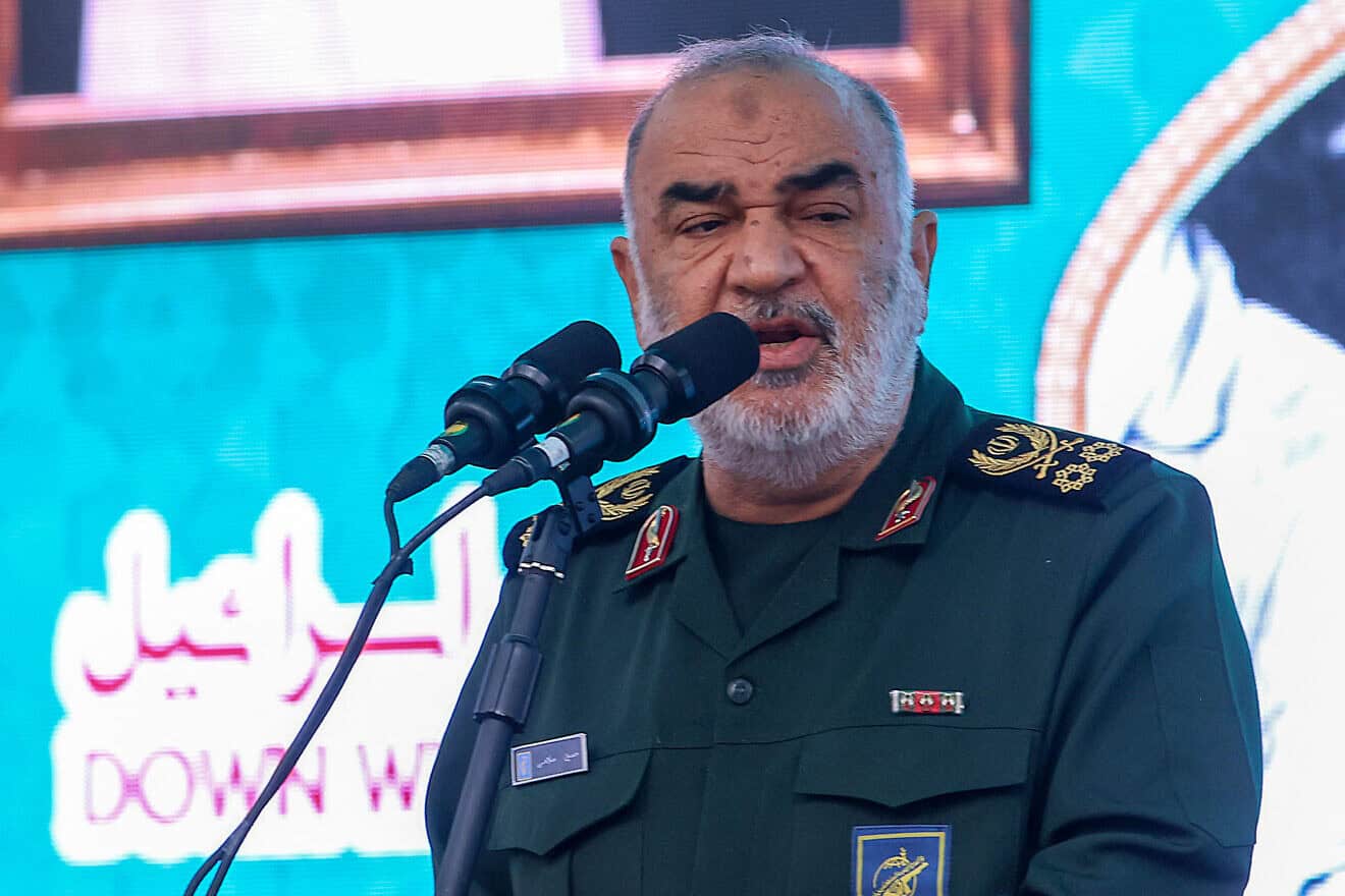 The head of the Islamic Revolutionary Guard Corps, Hossein Salami, speaks during a rally outside the former U.S. embassy in Tehran on the 45th anniversary of the Iran hostage crisis, Nov. 3, 2024. Photo by Atta Kenare/AFP via Getty Images.
