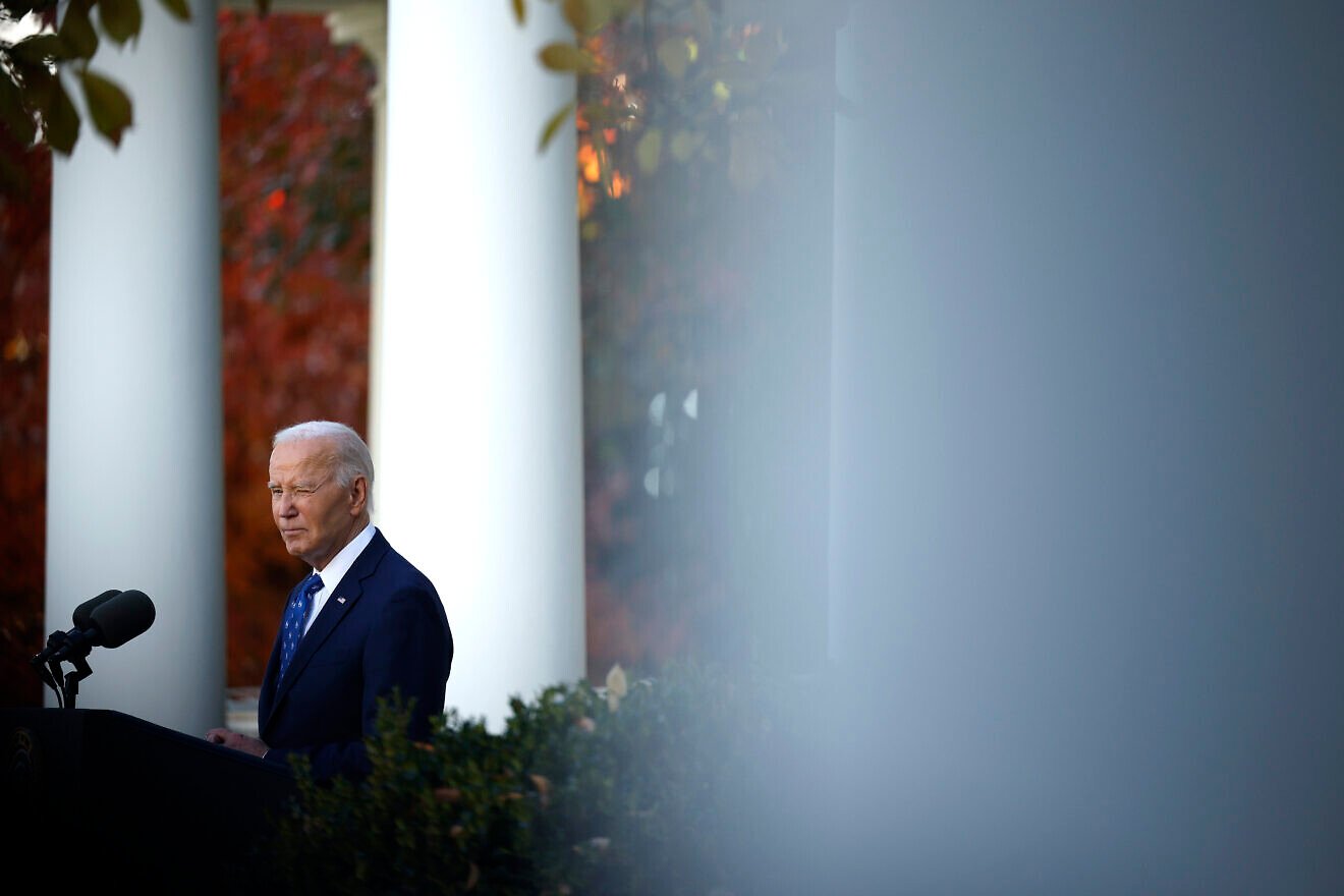 U.S. President Joe Biden delivers remarks from the Rose Garden at the White House in Washington, D.C., on Nov. 26, 2024. He spoke on the ceasefire agreement between Israel and Hezbollah. Photo by Kevin Dietsch/Getty Images.