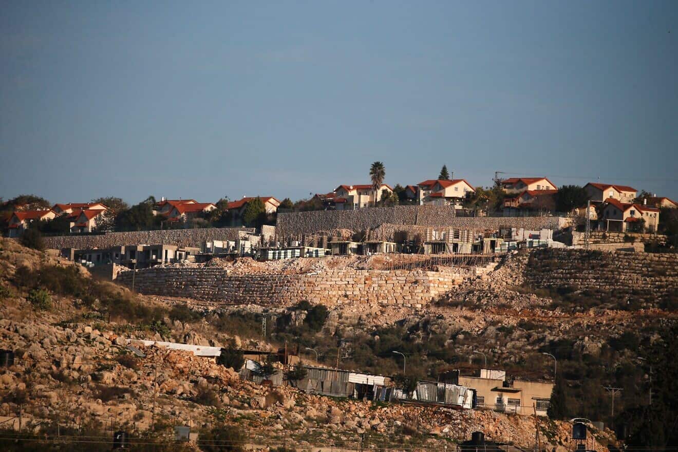 The Jewish community of Peduel as seen from Deir Ballut, Jan. 23, 2017. Photo by Jaafar Ashtiyeh/AFP via Getty Images.