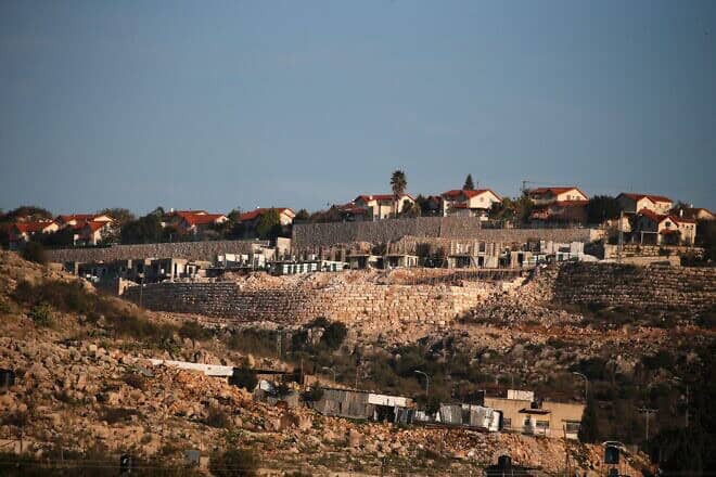 The Jewish community of Peduel as seen from Deir Ballut, Jan. 23, 2017. Photo by Jaafar Ashtiyeh/AFP via Getty Images.