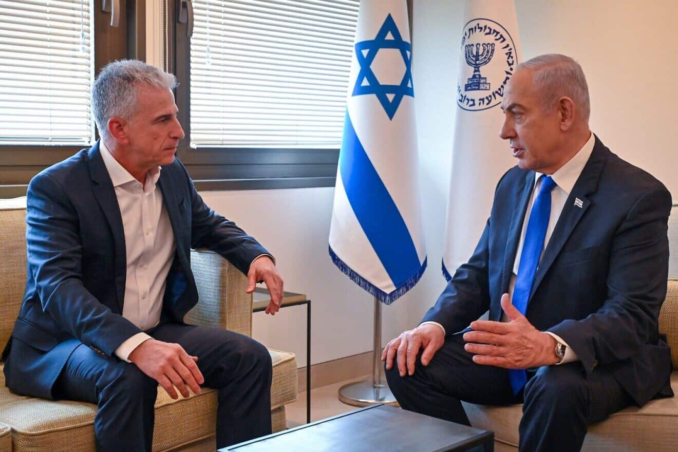 Israeli Prime Minister Benjamin Netanyahu with Mossad director David Barnea on April 18, 2024. Credit: Koby Gideon/GPO.