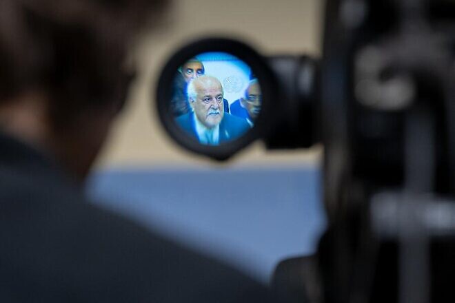 Riyad Mansour, permanent Palestinian observer to the United Nations, briefs reporters with Ahmet Yildiz, permanent representative of Türkiye to the United Nations, and co-signatories of the letter calling for a halt to arms transfers to Israel, Nov. 7, 2024. Credit: Manuel Elías/U.N. Photo.