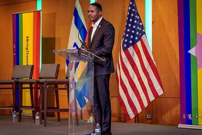 Rep. Ritchie Torres (D-N.Y.) speaks at We Belong: Pride and Solidary Event hosted by the Embassy of Israel in Washington, D.C., on June 25, 2024. Credit: tedeytan via Wikimedia Commons.