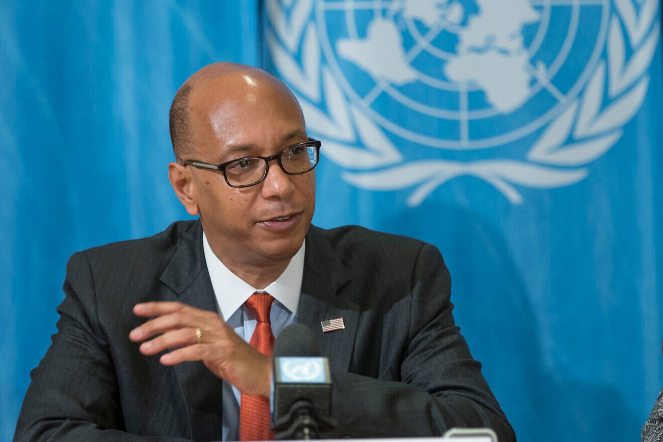 The U.S. diplomat Robert Wood briefs the media, Feb. 27, 2019. Credit: Eric Bridiers/U.S. Mission to the United Nations in Geneva.