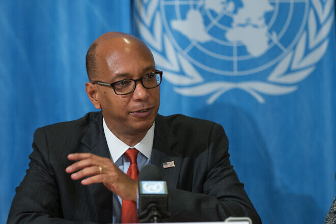 The U.S. diplomat Robert Wood briefs the media, Feb. 27, 2019. Credit: Eric Bridiers/U.S. Mission to the United Nations in Geneva.