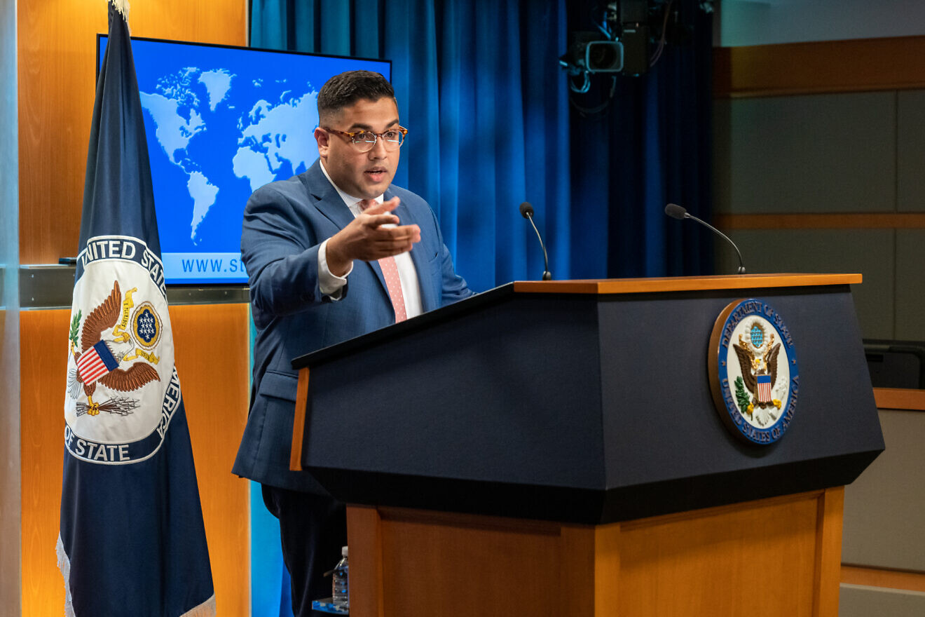 Vedant Patel, principal deputy spokesman at the U.S. State Department briefs reporters in Foggy Bottom on Sept. 6, 2022. Credit: Freddie Everett/U.S. State Department.