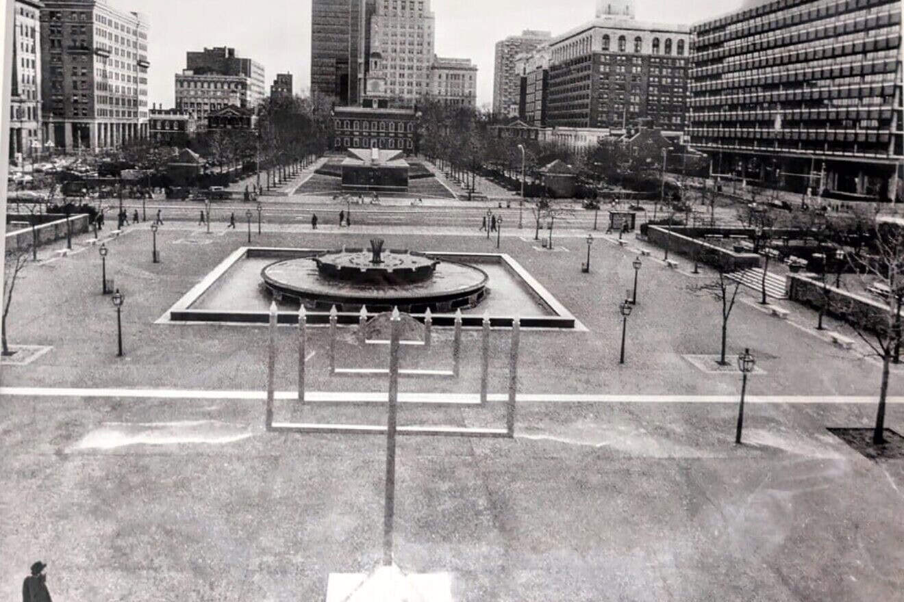 The first public menorah was lit at Independence Mall in Philadelphia 50 years ago. Today, the Chabad-Lubavitch movement erects some 15,000 giant Chanukah menorahs on public squares acround the world. In this 1976 photo, the Philadelphia menorah towers over Rabbi Abraham Shemtov (bottom left), director of Chabad of Philadelphia. The menorah that year was a part of the city's Bicentennial celebrations. Credit: Lubavitcher Center of Philadelphia via Chabad.org/News.
