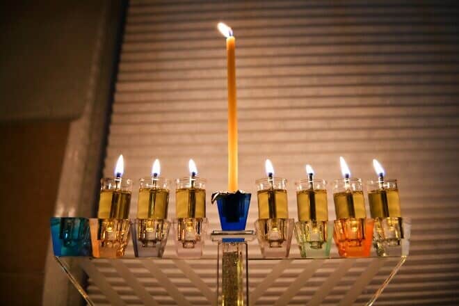 A menorah in Jerusalem during the Jewish holiday of Chanukah, Dec. 16, 2020. Photo by Mendy Hechtman/Flash90.