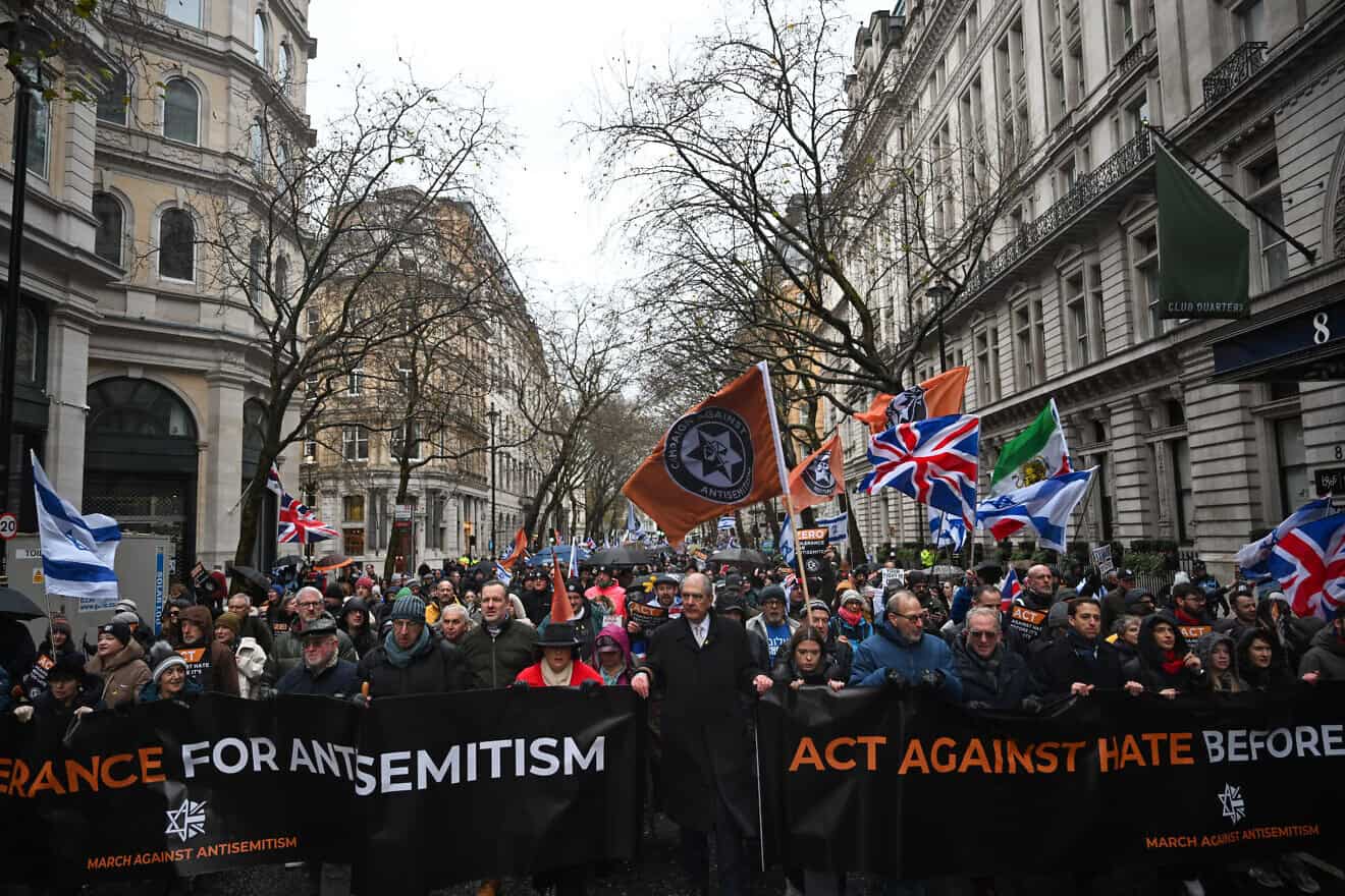 Tens of thousands of people participate in the March Against Antisemitism in London, on Dec. 8, 2024. Photo by Stuart Mitchell/Campaign Against Antisemitism.