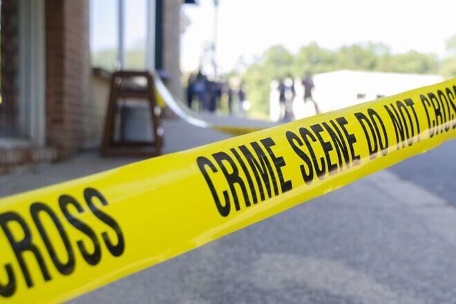 Crime scene tape during a Sept. 25, 2019, mass-casualty exercise at the FBI Training Academy in Quantico, Va. Credit: FBI.