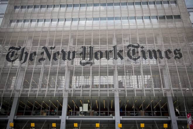 'The New York Times' building in Manhattan, June 11, 2016. Photo by Yonatan Sindel/Flash90.