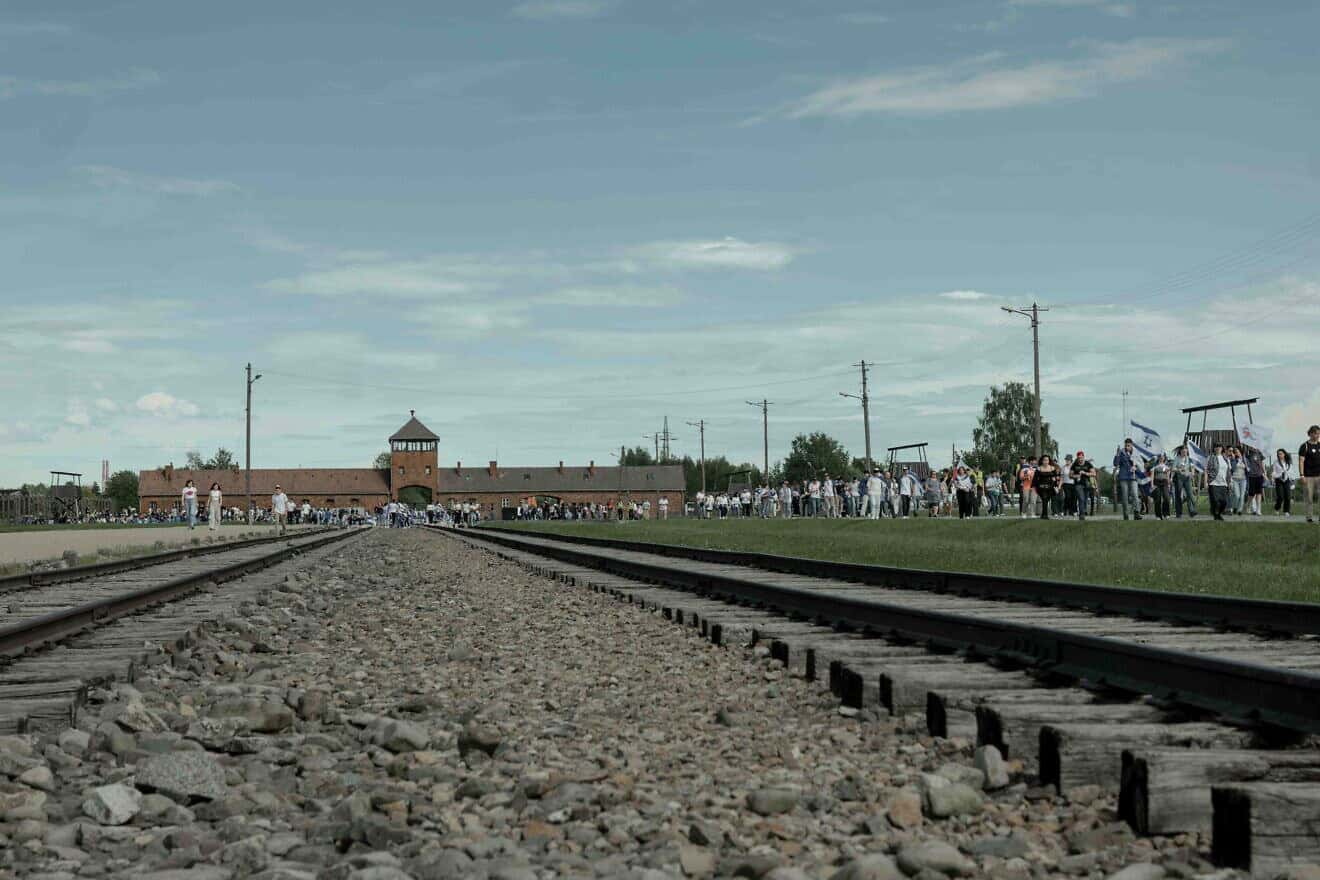 The March of the Living at the Auschwitz-Birkenau camp site in Poland, as Israel marks annual Holocaust Memorial Day, May 6, 2024. Photo by Chen Schimmel/Flash90.