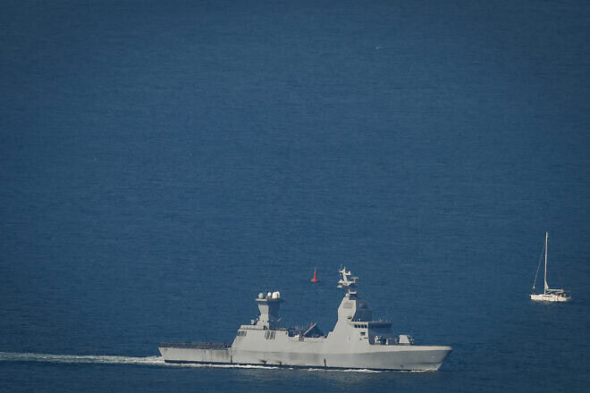 An Israeli Navy warship off the coast of Haifa, on Aug. 1, 2024. Photo by Chaim Goldberg/Flash90.