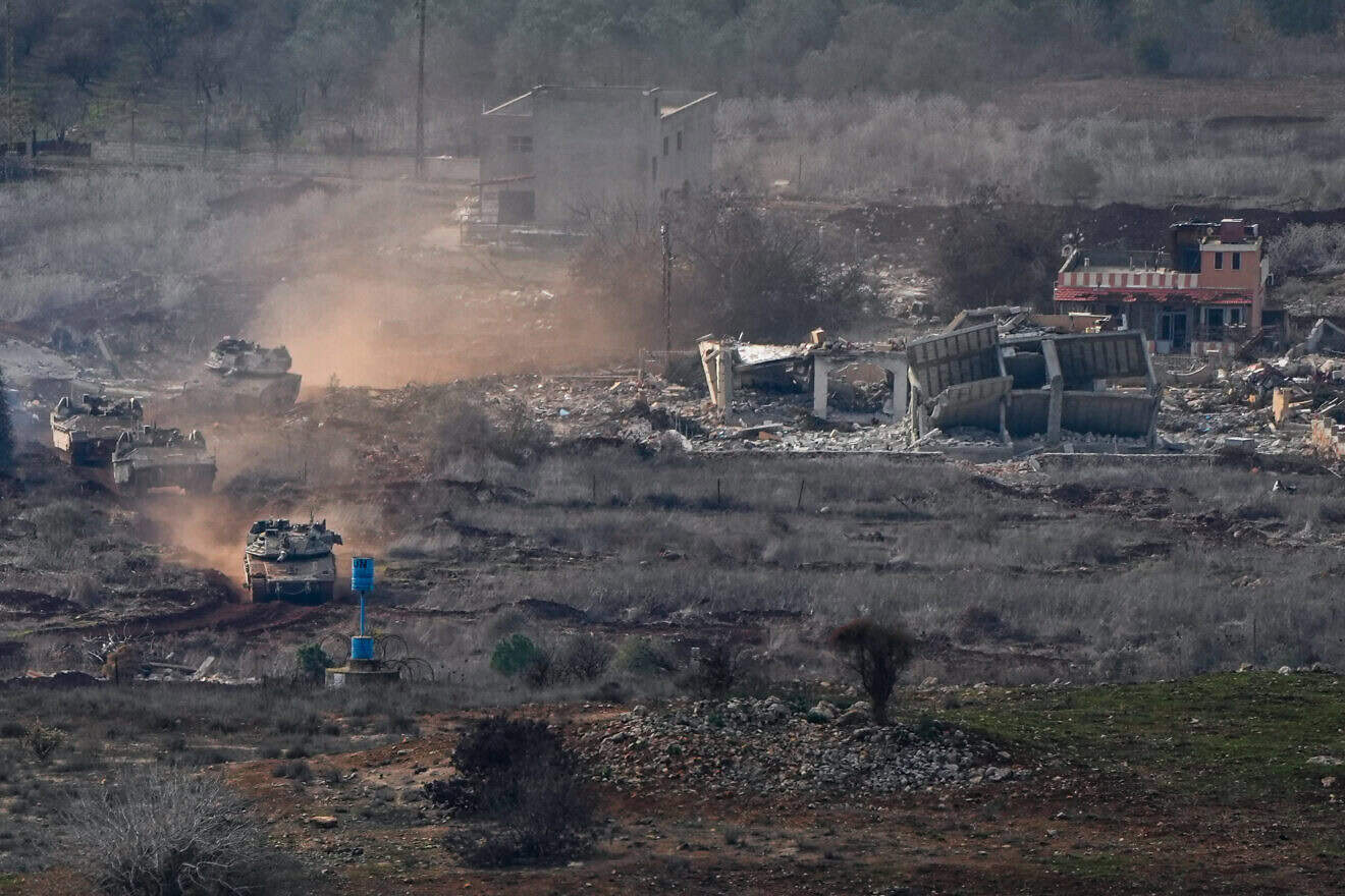 Israeli tanks leaving Meiss al Jabal, southern Lebanon, Dec. 4, 2024. Photo by Ayal Margolin/Flash90.