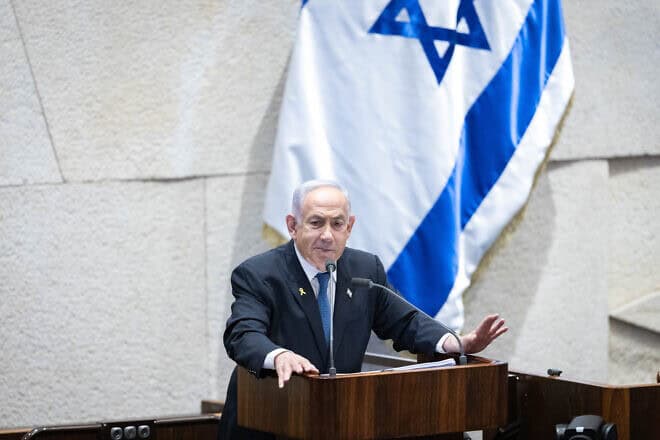 Israeli Prime Minister Benjamin Netanyahu at the Israeli parliament, Dec. 23, 2024. Photo by Chaim Goldberg/Flash90.
