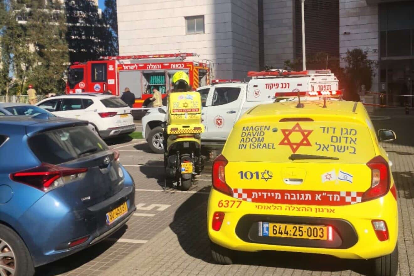 Magen David Adom first responders at the site of an apparent drone hit in the central Israeli city of Yavne, Dec. 9, 2024. Credit: Magen David Adom.