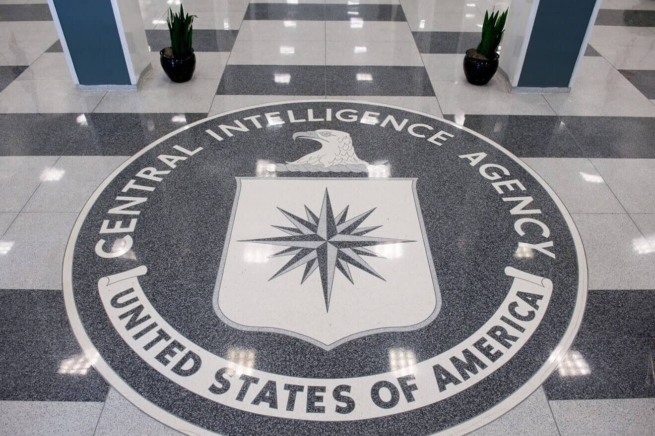 The Central Intelligence Agency seal is displayed in the lobby of CIA Headquarters in Langley, Virginia, on Aug. 14, 2008. Photo by Saul Loeb/AFP via Getty Images.