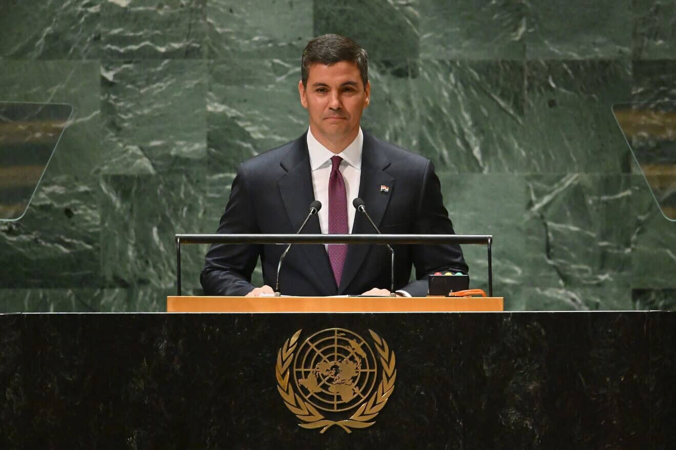 Paraguayan President Santiago Peña addresses the 78th U.N. General Assembly at the headquarters of the United Nations in New York on Sept. 19, 2023. Photo by Angela Weiss/AFP via Getty Images.