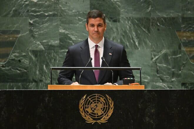 Paraguayan President Santiago Peña addresses the 78th U.N. General Assembly at the headquarters of the United Nations in New York on Sept. 19, 2023. Photo by Angela Weiss/AFP via Getty Images.