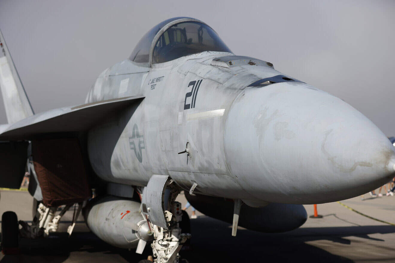 A United States Navy F/A-18 Hornet aircraft is displayed at the Marine Corps Air Station Miramar Airshow on Sept. 28, 2024 in San Diego, California. Photo by Kevin Carter/Getty Images.