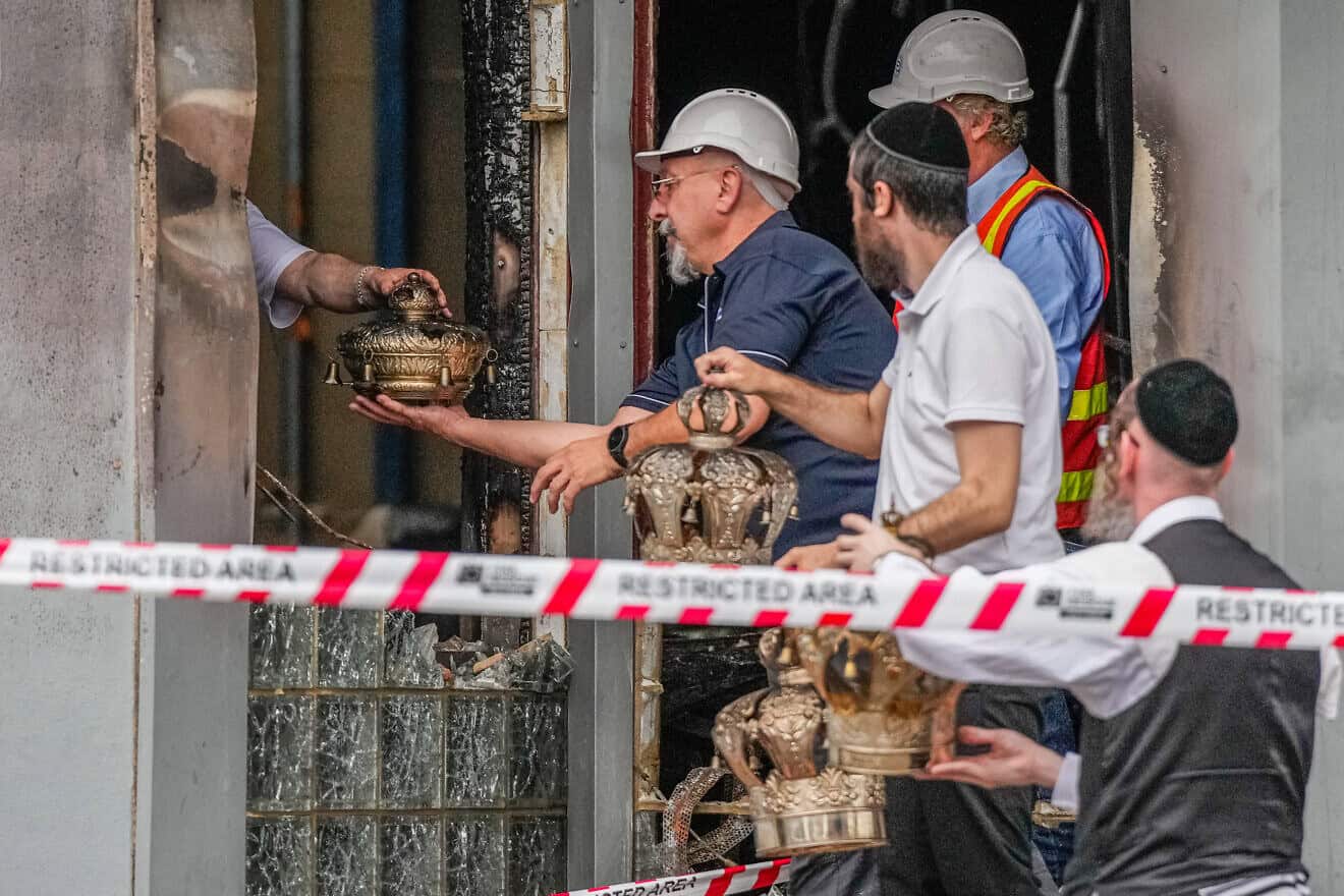 Congregation members recover items from the Adass Israel Synagogue on Dec. 6, 2024 in Melbourne, Australia. Photo by Asanka Ratnayake/Getty Images.
