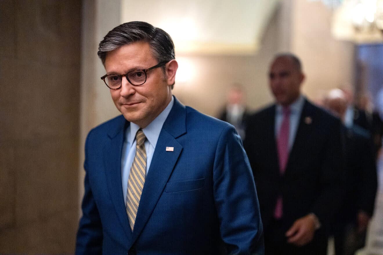 U.S. Speaker of the House Mike Johnson arrives to deliver remarks at a ceremony on Capitol Hill marking the 200th anniversary of the Marquis de Lafayette's address to Congress, Dec. 10, 2024. Photo by Kent Nishimura/Getty Images.