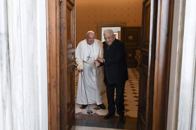 Pope Francis meets Palestinian Authority chief Mahmoud Abbas at the Vatican, Dec. 12, 2024. Photo by Vatican Media via Vatican Pool/Getty Images.