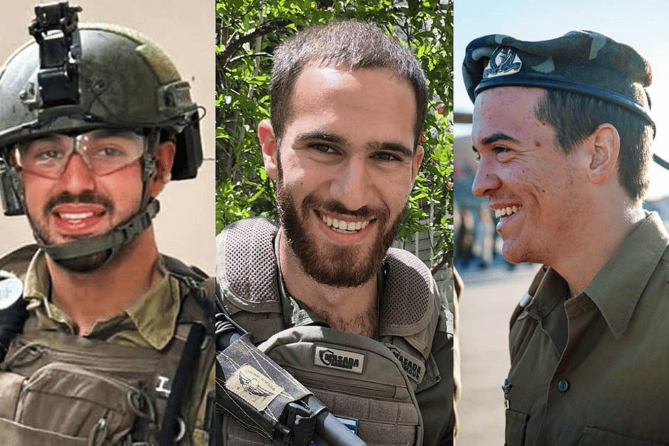 Slain Israel Defense Forces soldiers Capt. Ilay Gavriel Atedgi, Staff Sgt. Netanel Pessach and Sgt. 1st Class (res.) Hillel Diener. Credit: IDF.
