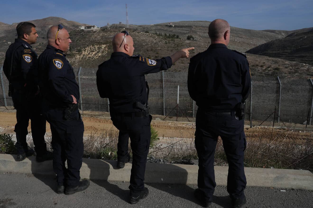 Israeli police at the border fence with Syria, near the northern Israeli town of Majdal Shams, on  Dec. 9, 2024. Photo by Ayal Margolin/Flash90.