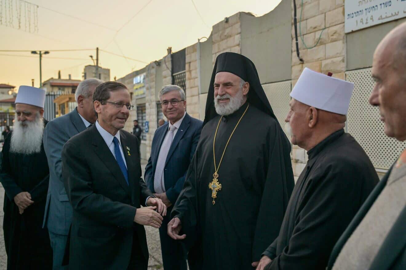 Israeli President Isaac Herzog meets with religious leaders in Acre in northern Israel, Dec. 24, 2024. Credit: Koby Gideon (GPO).