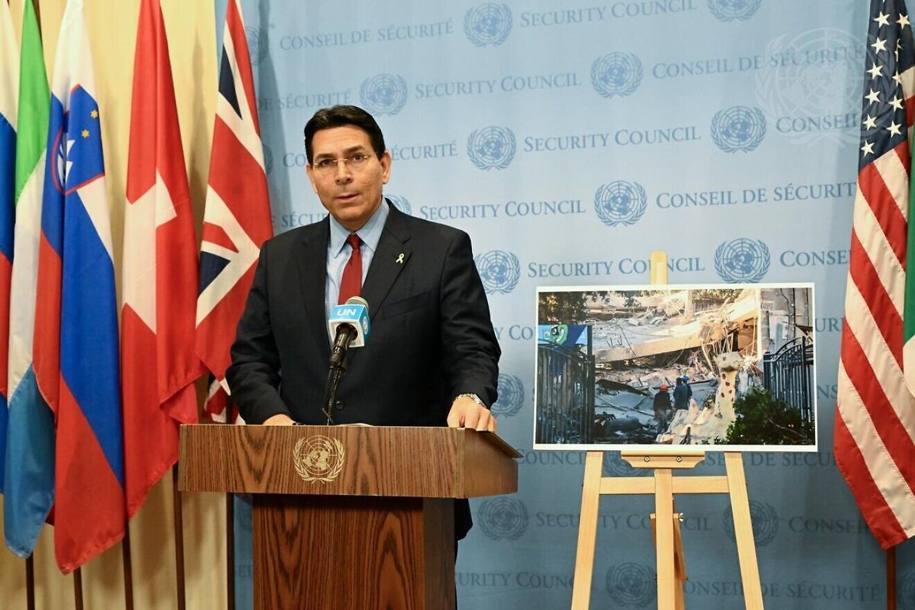 Danny Danon, Israeli ambassador to the United Nations, briefs the Security Council meeting on threats to International Peace and Security in Yemen and Israel, Dec. 30, 2024. Credit: Evan Schneider/U.N. Photo.