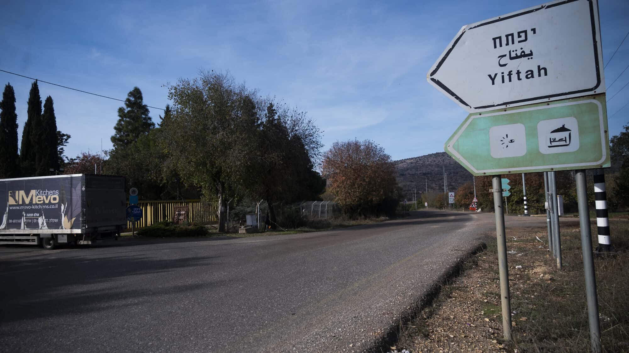 A truck enter Kibbutz Yiftach in northern Israel on Dec. 9, 2024. Photo by Canaan Lidor.