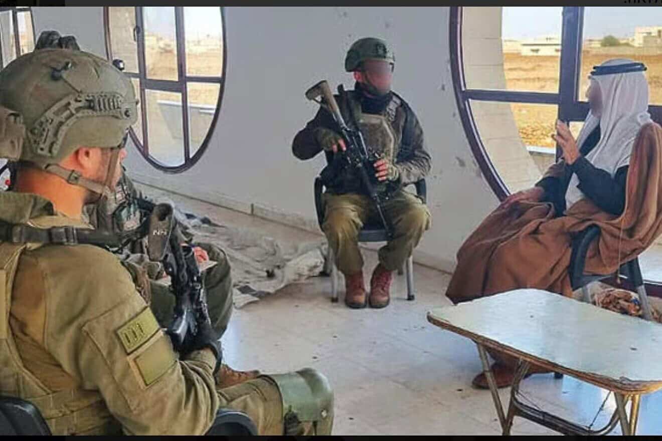 Israeli officers meet with a Syrian mayor, December 2024. Credit: The IDF Spokesperson's Unit.