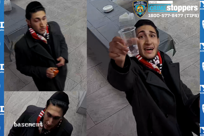 Photos of a suspect who allegedly broke into a Queens, N.Y., synagogue on Dec. 7, 2025, and drank liquor. Credit: NYPD.